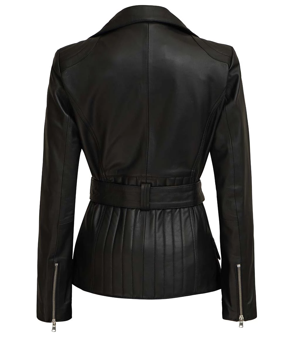 Victoria Women's Asymmetrical Black Leather Jacket - Image 4