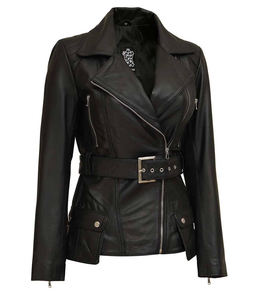 Victoria Women's Asymmetrical Black Leather Jacket - Image 3